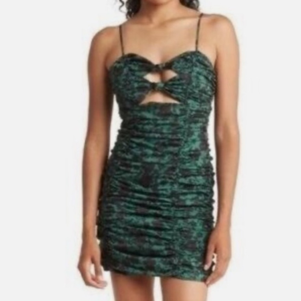 NSR Napean Sea Road Ruched Bodycon Minidress in Hunter Green & Black Size S NWT